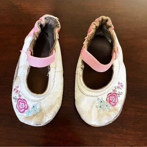 Baby Girl Floral Leather Crib Shoes/ Slippers/ Early Walking Shoes Size 6-12 M